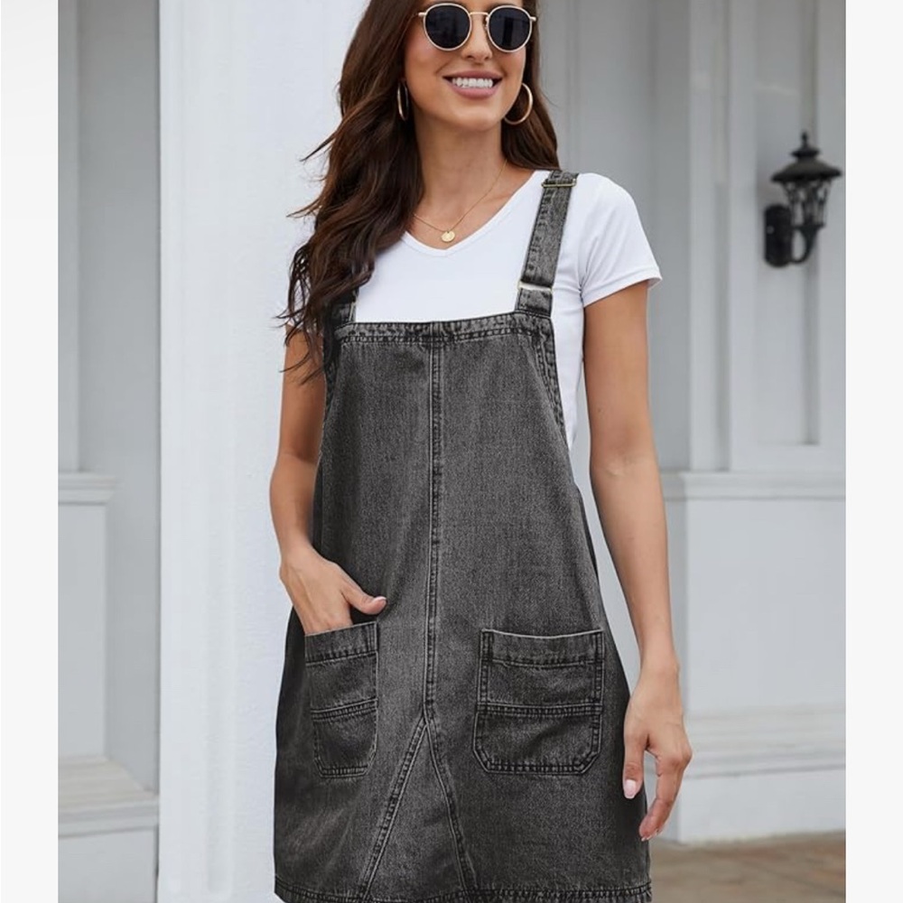 Women's Black Denim Overall Dress